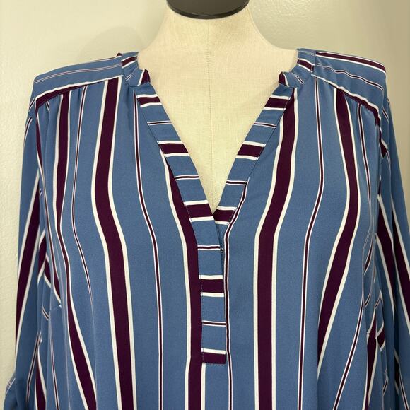 Torrid Plus Size 4X Top Harper 3/4 Sleeve Pullover Blouse Blue Burgundy Stripe - Picture 3 of 14